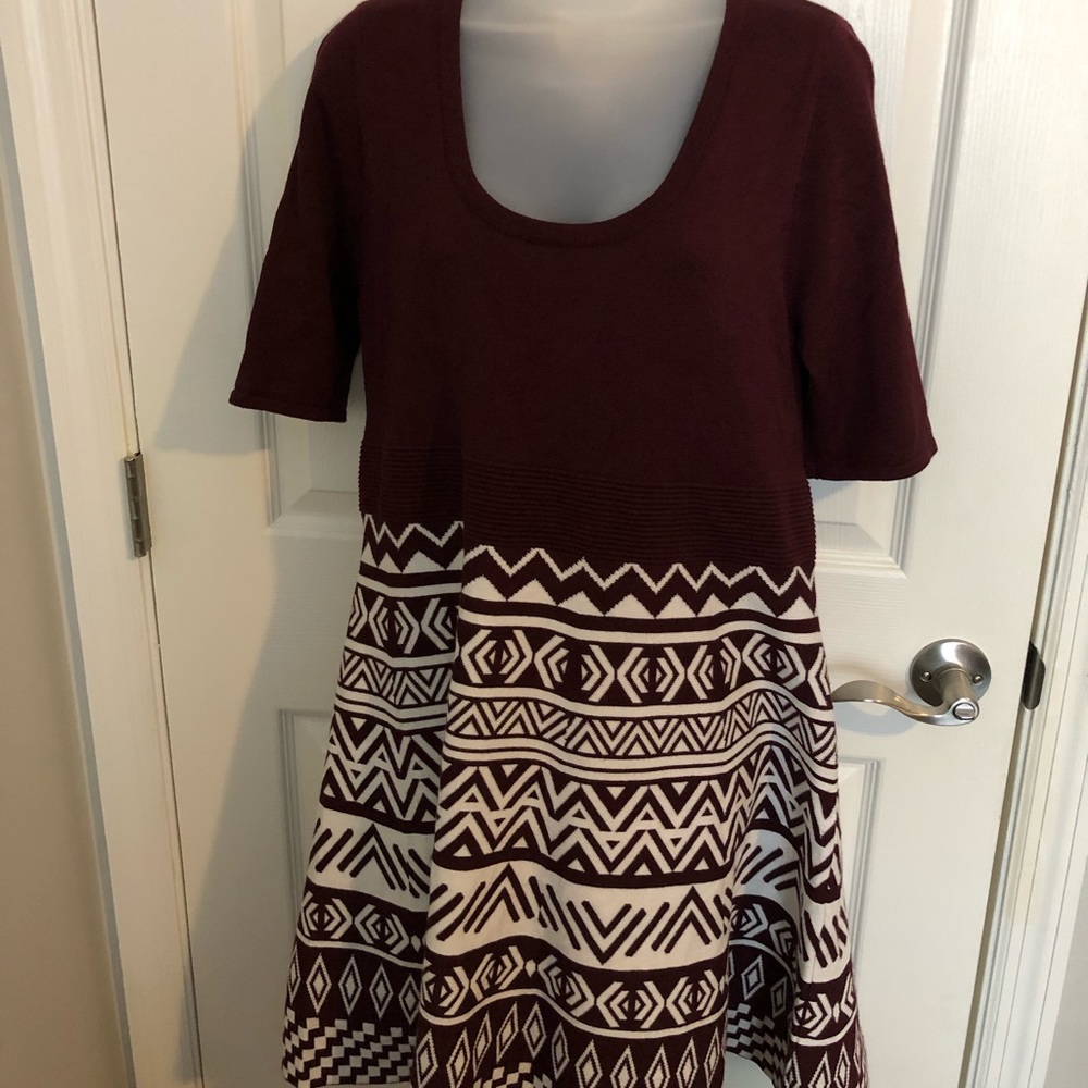 Burgundy and cream dress
